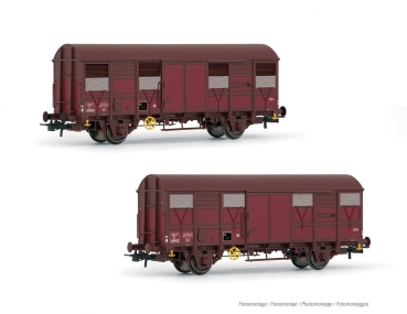 Jouef HJ6231 SNCF, 2-tlg. Set 2-achs. gedeckte Güterwagen Kv Permaplex, Ep. III