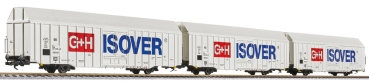 Liliput L230159 "3-tlg. Set, großräumiger Güterwagen, Hbbks, DB AG, ""G+H ISOVER"", Ep.V (lang)"