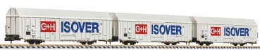 Liliput L260159 "3-tlg. Set, großräumiger Güterwagen, Hbbks, DB AG, ""G+H ISOVER"", Ep.V (lang)"
