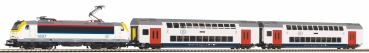 PIKO 97943 Start-Set mit Bettung Personenzug E-Lok und 2 Doppelstockwagen SNCB