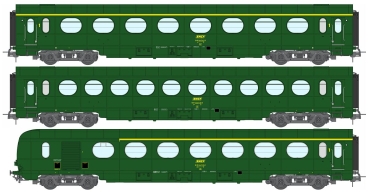 REE VB-474 Set of 3 ETAT Cars A8, B10 and A6d, green 301, SNCF Period IV