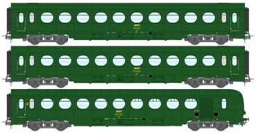 REE VB-475 Set of 3 ETAT Cars B10, B10 and B5d, green 301, SNCF Period IV