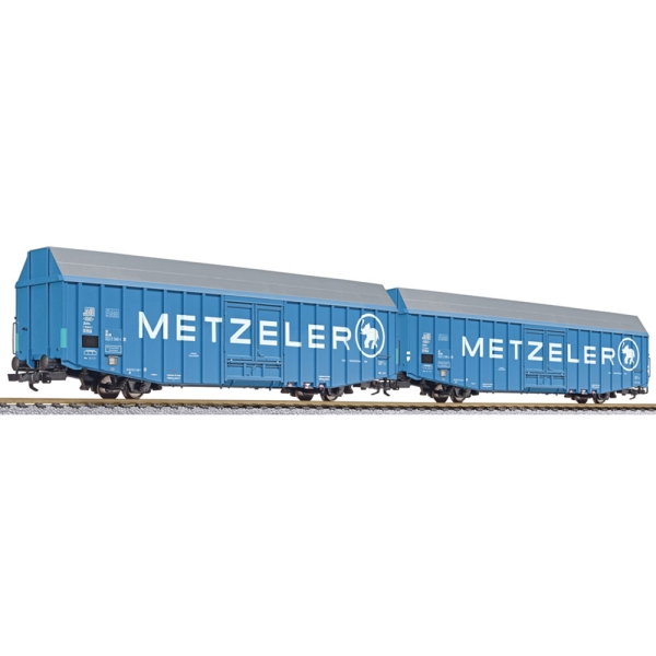 Liliput L230161 "2-tlg. Set, großräumiger Güterwagen, Hbbks, DB, ""METZELER"", Ep.IV (mittel)"