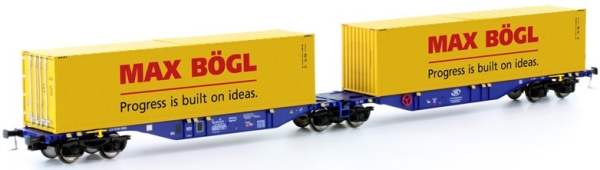 Containertragwagen Sggmrss 90 blau ERR 2x Max Bögl Container, Epoche VI