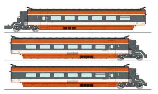 TGV PSE n°69 train original condition, spring suspension, SNCF Ep.IV, (3 units set : R2 + R5 + R6 co