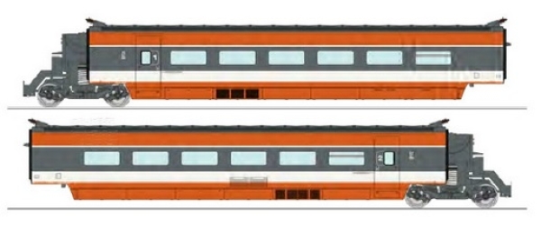 TGV PSE n°69 train original condition, spring suspension, SNCF Ep.IV, (2 units set : R3 + R7 coaches