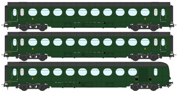 REE VB-470 Set of 3 ETAT Cars B10, B10 and B5d, green 306, SNCF Period III B