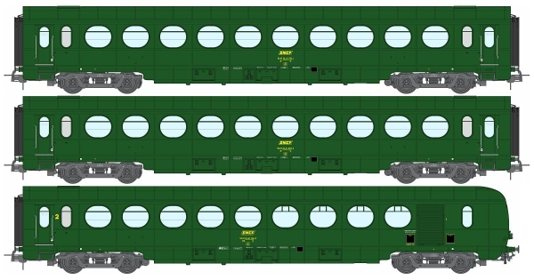 REE VB-475 Set of 3 ETAT Cars B10, B10 and B5d, green 301, SNCF Period IV