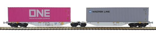 Doppelcontainertragwagen Sggmrss AAE/VTG mit 2x 40´ ONE + MAERSK Container